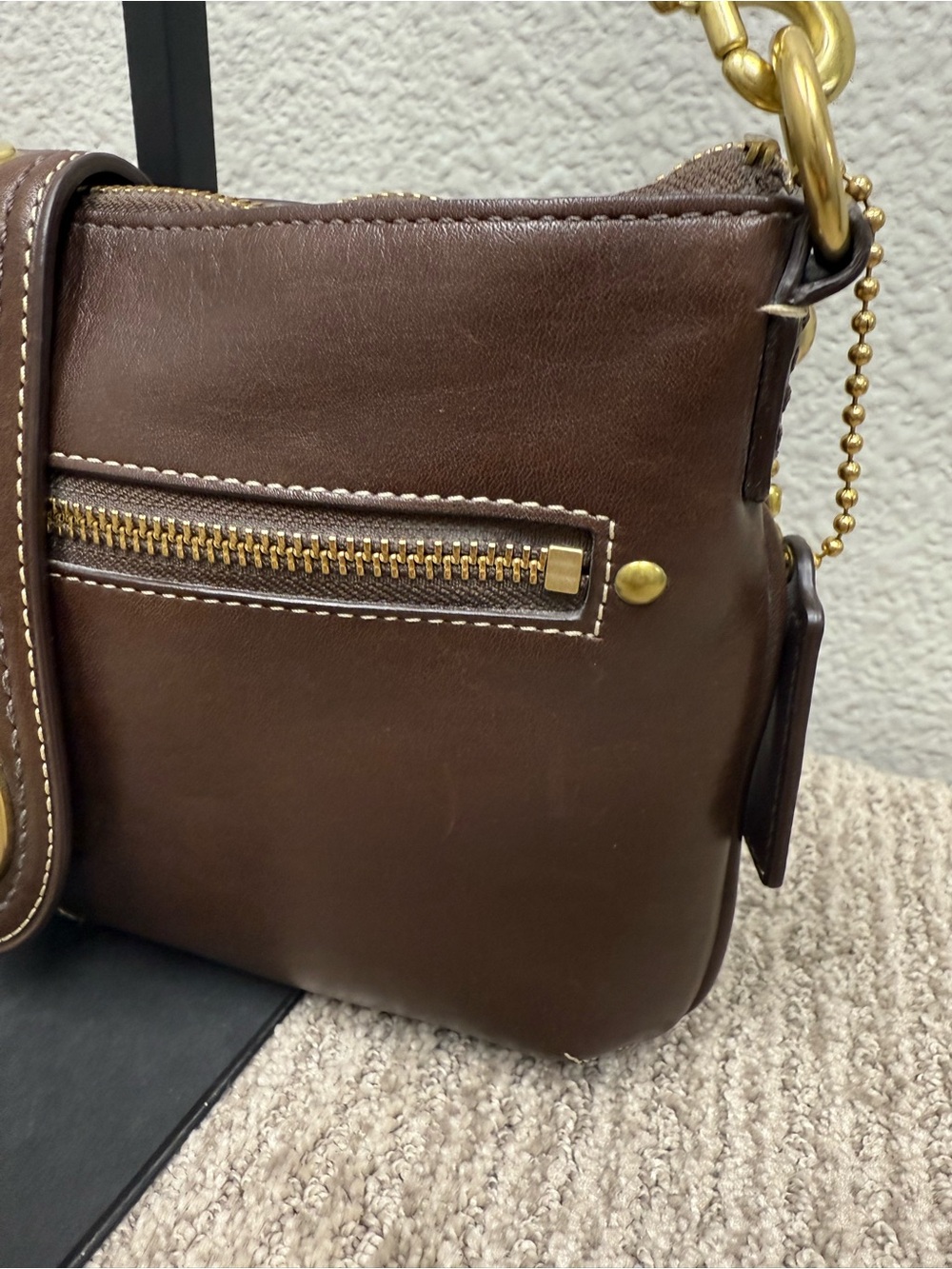 Rare Vintage Y2K Coach Bridget Legacy Brown Leather Turnlock Shoulder Bag F13756 - Picture 5 of 16